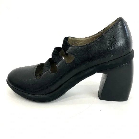 Fly London Black Heeled Shoes with Chunky Heel - Picture 3 of 7